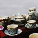 Bộ ấm chén cao cấp dáng Nhật kèm phụ kiện bọc đồng (Men rạn)