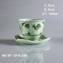 Cốc sứ pha trà vẽ hoa dây (Xanh cổ)