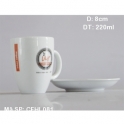 Cốc latte dáng Ý quai C kèm đĩa kê (Trắng)