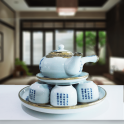 Bộ ấm chuôi giả cổ bọc đồng kèm khay tròn