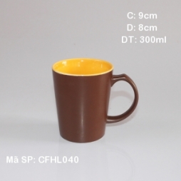 Cốc sứ pha cà phê quai C lòng vàng (Nâu)
