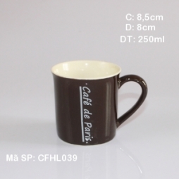 Cốc sứ pha coffee lòng trắng in logo Cafe Paris (Nâu)