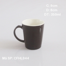 Cốc sứ cafe lòng trắng quai C (Nâu)