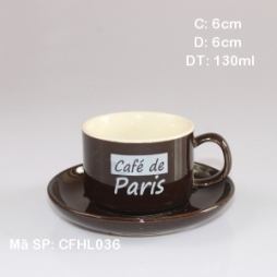 Ly sứ cafe cao cấp in logo de Paris (Nâu)