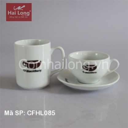 Bộ ly sứ cafe in logo Black Berry cao cấp (Trắng)