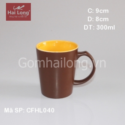 Cốc sứ pha cà phê quai C lòng vàng (Nâu)
