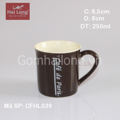 Cốc sứ pha coffee lòng trắng in logo Cafe Paris (Nâu)