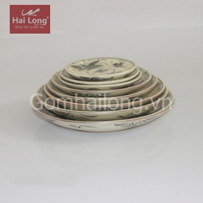 Bộ 08 đĩa sứ vẽ hoa văn tam thái cổ