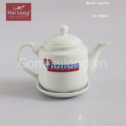 Ấm sứ CK quai cong in logo Neuburger (Trắng)