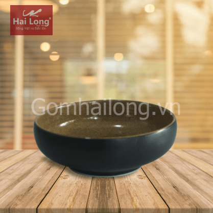 Bát dẹt cỡ số 1 đen lòng gốm