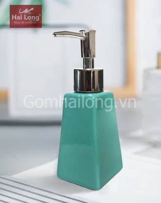 Lọ đựng nước rửa tay bằng sứ tráng men - hình thang (xanh ngọc)